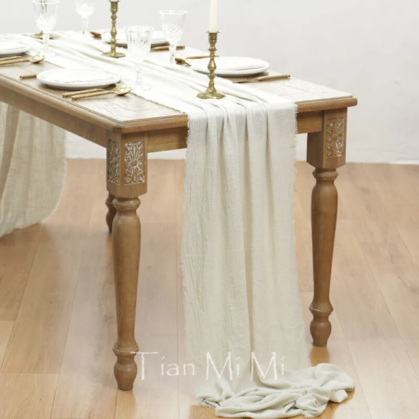 Bordslöpare Rustik Bomullsväv Duk Matsal Säckväv Retro Burr Textur Vintage för Bröllopsfest Linne Juldekorationer Light Grey 62x600cm
