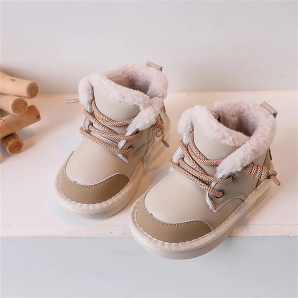2023 Nye Vinter Baby Støvler Til Drenge Læder Varme Plys Små Piger Sko Vandtætte Skridsikre Mode Småbørn Børn Snestøvler camel 20(insole 13 cm)