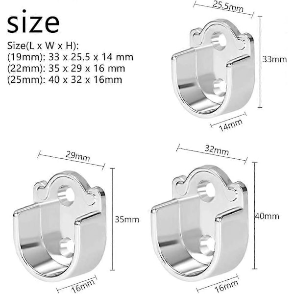 4-pack Flänsade Stångfästen 19mm, Zinklegering Gardinstångshållare, Kraftig för Duschdraperistång