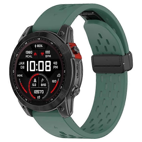 Kompatibel med Garmin Tactix 7 Pro / Fenix 7X / Fenix 7X Solar Silikone Urrem 26mm Åndbar Urrem med Foldespænde DarkGreen