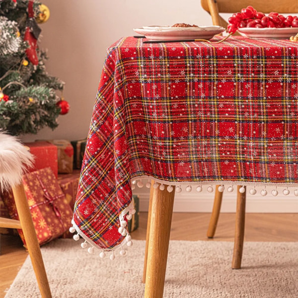 Julepynt nytår dug Plaid snefnug Jul Hjem Spisebord Dæk Rektangulær Sofabord Dug Small yellow and red 100x160cm