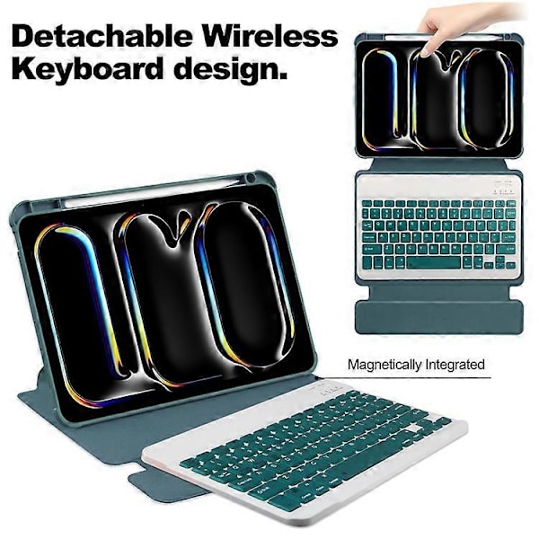 Kompatibelt Skal för iPad Pro 11 (2024) Läder+Akryl Ställ Tablet Cover med Bluetooth Tangentbord DarkGreen