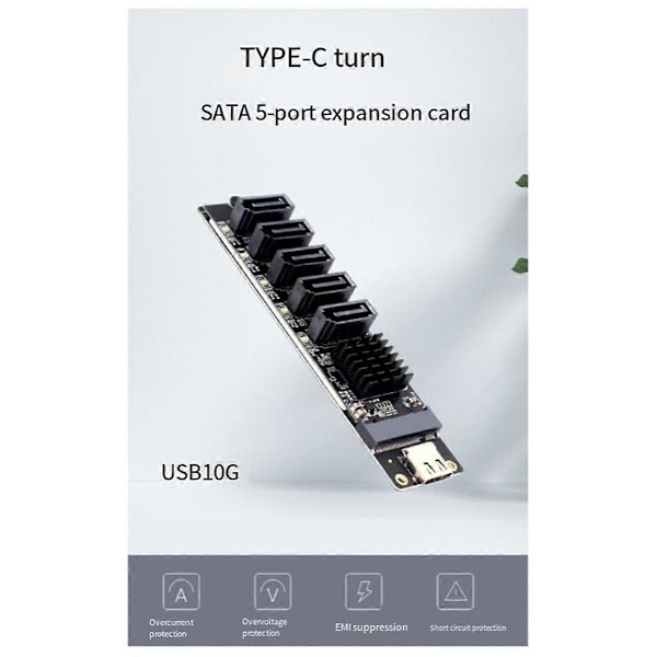 Adapterikortti TYPE-C - SATA 5-porttiseen SATA3 6Gbps USB10G -laajennuskorttiin JM575+JMS580
