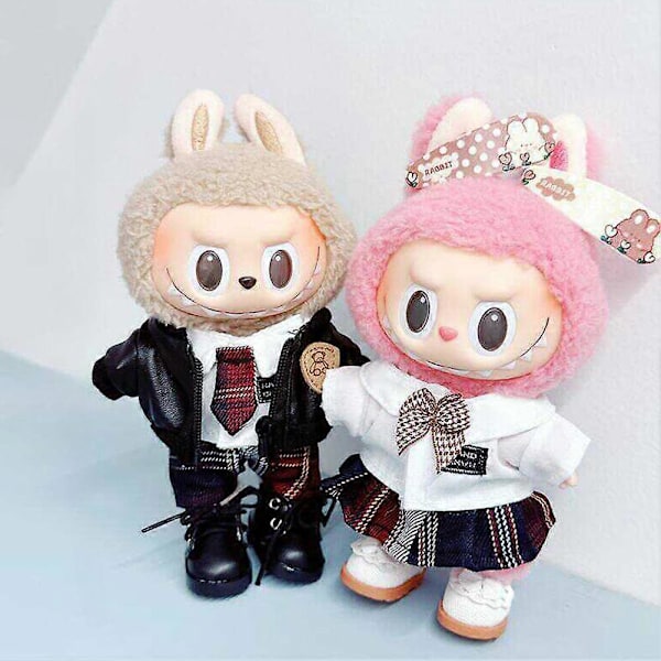 17cm Mini Plyschdockas Kläder Outfit Tillbehör För Korea Kpop Exo Labubu Idol Dockor Läderjacka Set Kläder Gåva 07 balck canva shoes
