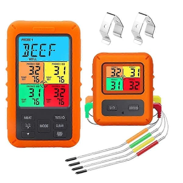 Digitalt grilltermometer for stekeovn med timer, 4 prober, temperaturalarm, kjøkken