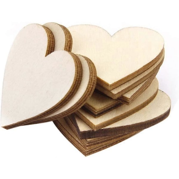 100 stk. (5 cm) - Rustikke træhjerter til hobbyprojekter - til bryllupsdekorationer