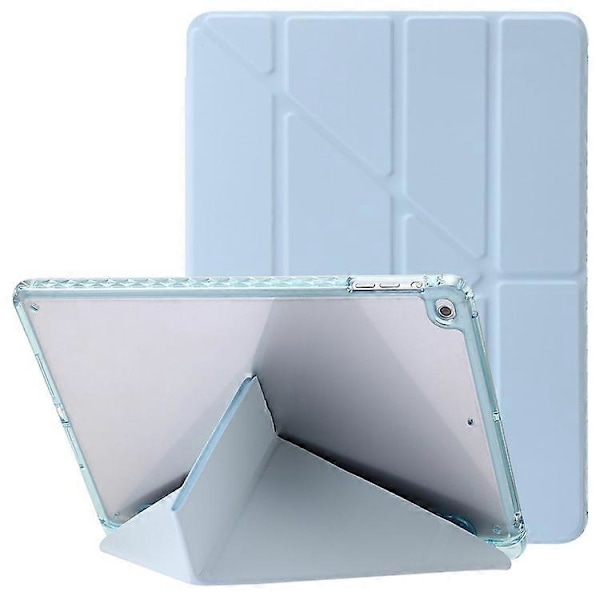 Kompatibel med iPad Air (2013) / Air 2 / iPad 9,7-tommer (2017) / (2018) Lær+Klar Akryl Tablet Case Origami Tri-fold Stativ Ta LightBlue