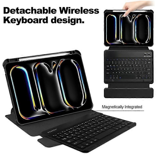 Kompatibelt Skal för iPad Pro 11 (2024) Läder+Akryl Ställ Tablet Cover med Bluetooth Tangentbord Black
