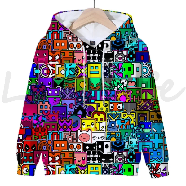Angry Geometry Dash Hoodies för barn, Tecknad Spel Tröjor för barn, 3D-tryckt Hoody, Pullovrar för flickor och pojkar Orange 140