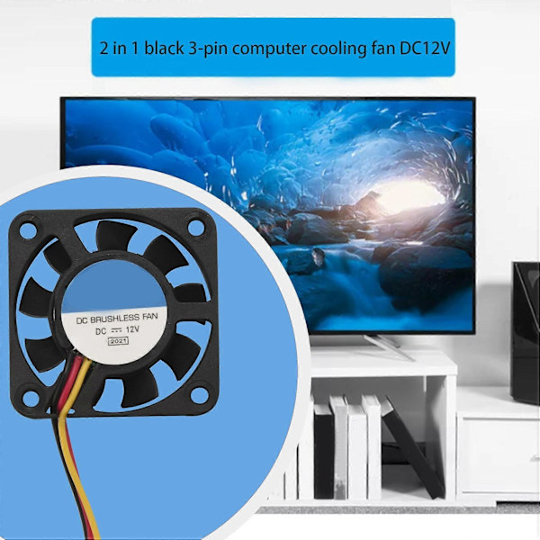 2 st 3-Pin 40mm Fyrkantig PC Dator Kylfläkt DC 12V Svart