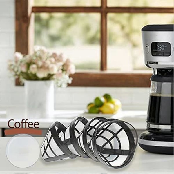 4-pakning Nr. 4 Gjenbrukbart Kaffetrakter Filter for Ninja-filtre, Passer de fleste 8-12 Kopp Kurv Drypp Kaffe