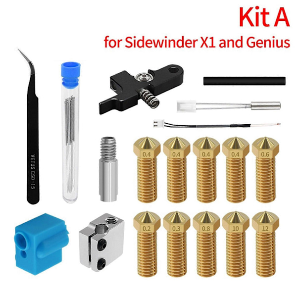Nozzle Extruder Kit med Silikonfodral Termistor Värmerör Hals för Genius/ X1 3D-skrivare
