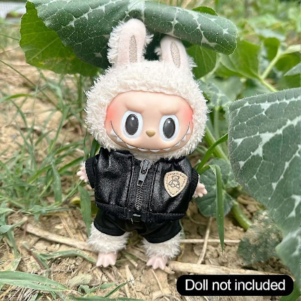 17cm Mini Plyschdockas Kläder Outfit Tillbehör För Korea Kpop Exo Labubu Idol Dockor Läderjacka Set Kläder Gåva 04Leather jacket set
