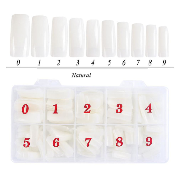500 st/kartong Naturliga falska naglar Vita heltäckande förlängning lösnaglar tips T-formad hel klistermärke för naglar