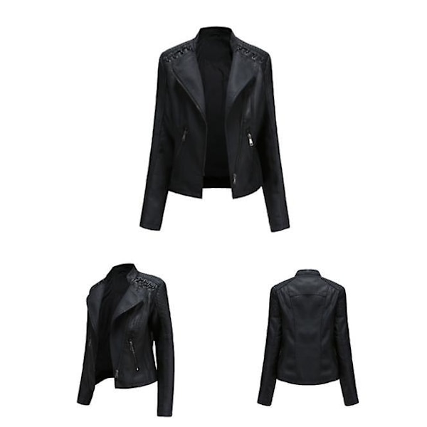 Naisten nahkatakki, rento vetoketjullinen, saatavana 12 värissä black XXXL