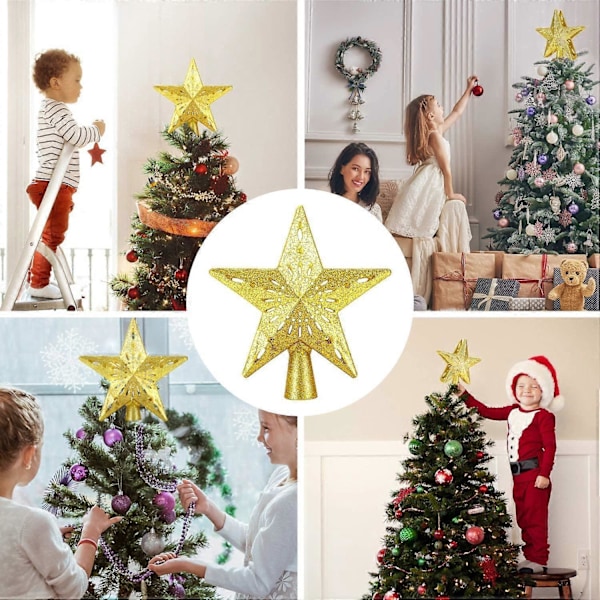 Stjerneformet juletrelys, stjerneformet juletre med roterende LED-snøfnuggprojektor, 3D gyllen julestjerne for innendørs og utendørs bruk