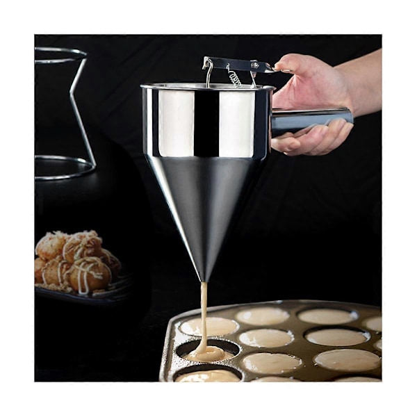 Rustfri Stål Tragt Dispenser med Stativ Cupcake Pandekage Dej Maker Blæksprutte Fiskebold Hjemmesæt