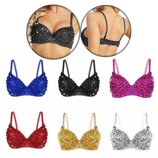 Tribal glitter sparkle mavedans bh top med perler og pailletter til kvinder Rose 36/80