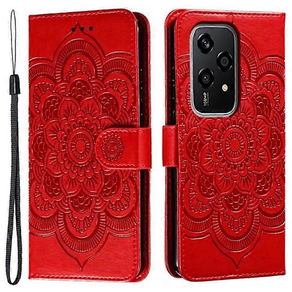 Kompatibel til Honor 200 Lite Etui PU Læder Mandala Præget Design Wallet Telefon Cover Red