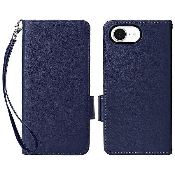 Kompatibelt Plånboksfodral för iPhone 16e, Flipfodral med Litchi-textur, PU-läder DarkBlue