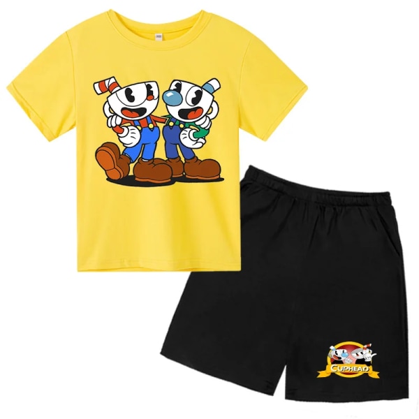 Kopphuvud för barn Flickor T-shirt Byxor Tvådelat set 3D Cartoon Flickor kopphuvud Toddler Baby Barn 3 4 5 6 7-14 år gammal Lemon Yellow 110(95-105cm)