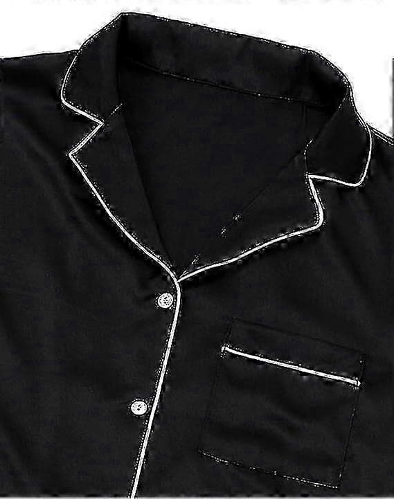 Sommerpyjamas til kvinder, pyjamassæt i silkesatin til kvinder Black M