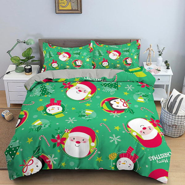 Julesengetøy 3D Julenissen Dynetrekk King Queen Single Double Barn Ingen Laken 2/3 stk Polyester Dynetrekk