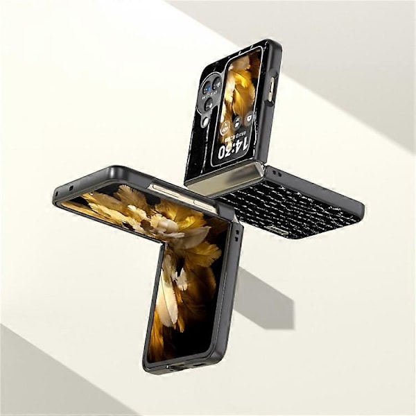 ABEEL Kompatibel med Oppo Find N3 Flip 5G Krokodiltextur Telefonskal Äkta Koläderbelagd PC Vikbart Fodral Black