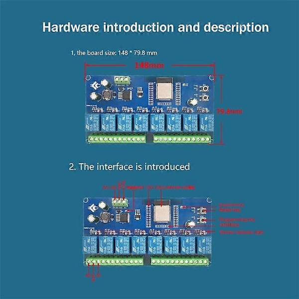 ESP32 WIFI Bluetooth BLE 8-kanavainen relemoduuli ESP32-WROOM Toissijainen kehityskortti DC5-30V Virta S