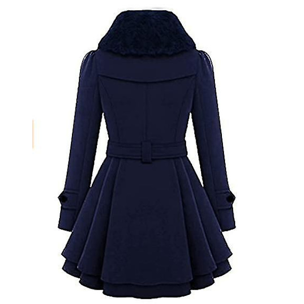 Naisten Muoti Tekoturkisreunuksinen Kaksirivinen Villakangastakki Navy Blue 4XL