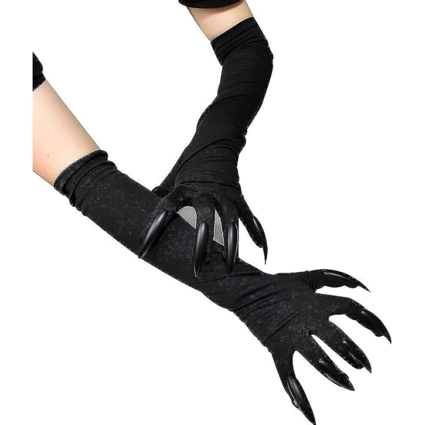 Aikuiset Halloween Claws Pitkät Mustat Eläimen Tassut Käsineet Pelottavan pitkät Kynnet Hauska Ghost Cosplay Puku Käsineet Fancy Mekko Naisille Miehille Black