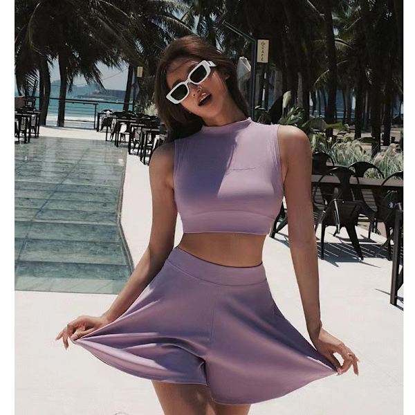 2-osainen jooga-asu tennis-hame puku juoksu liivi joustavat slim urheilushortsit naisten ulkoiluun fitness urheiluvaatteet Purple Set M