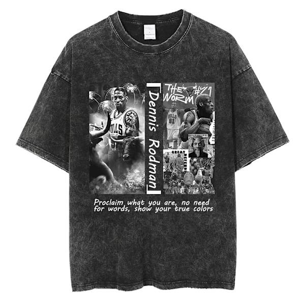 Dennis Rodman Grafisk T-shirt Oversized Sommar Herrkläder Bomull Mode Hip Hop Street Kortärmad T-shirt J289C-Black XL