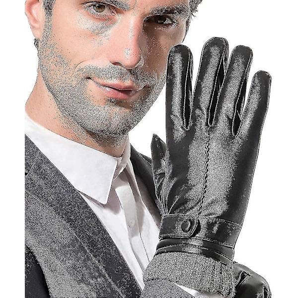 Herre Læder. Sorte Køre-/arbejdshandsker Touchscreen Lammeskind Cashmere Vinter