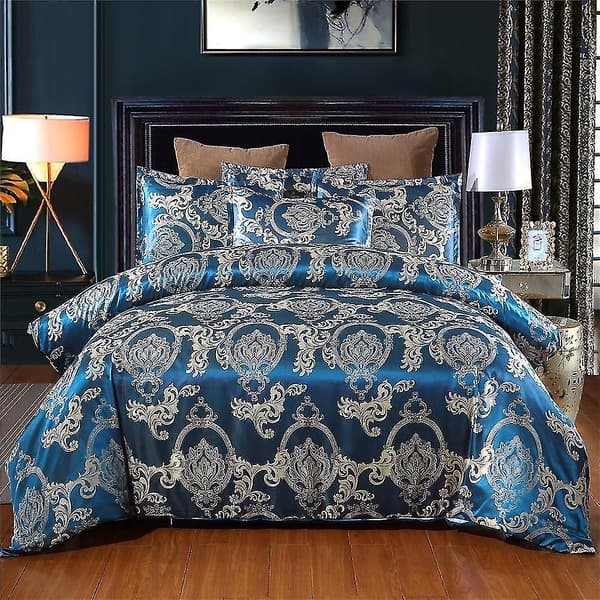 Sengesæt i satin jacquard med lynlåslukning Blue AUSingle 140x210