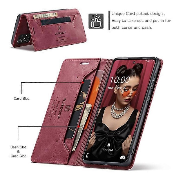 AUTSPACE A01 Serie Kompatibel Med Samsung Galaxy A52 4G/5G/A52s 5G PU Læder Etui RFID Wallet Flip Stand Cover Red