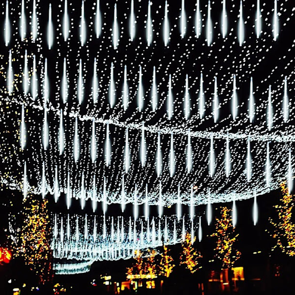 Udendørs LED Meteorregn Lys LED Gade Guirlande Eventyr Lys Vandtæt til Julefest Have Ferie Dekorationer EU Plug - 30cm White