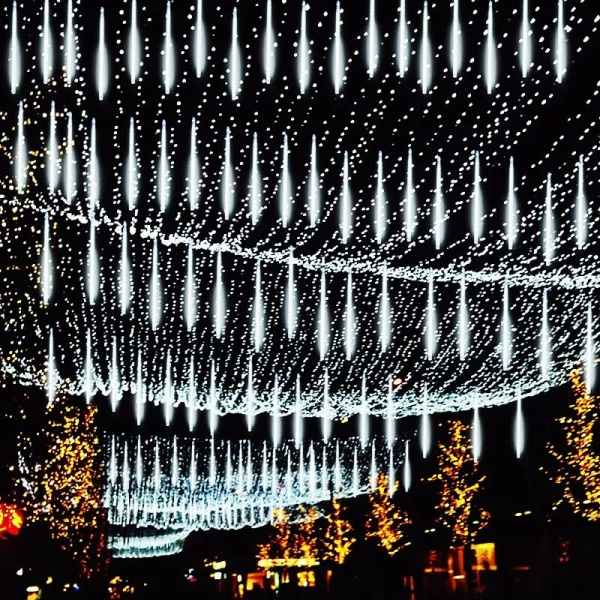 Ulkokäyttöön tarkoitetut LED-meteorisuihkuvalot Led Street Garland Fairy String String -valo vedenpitävä joulujuhliin Puutarhajuhlakoristeisiin US Plug - 30cm White