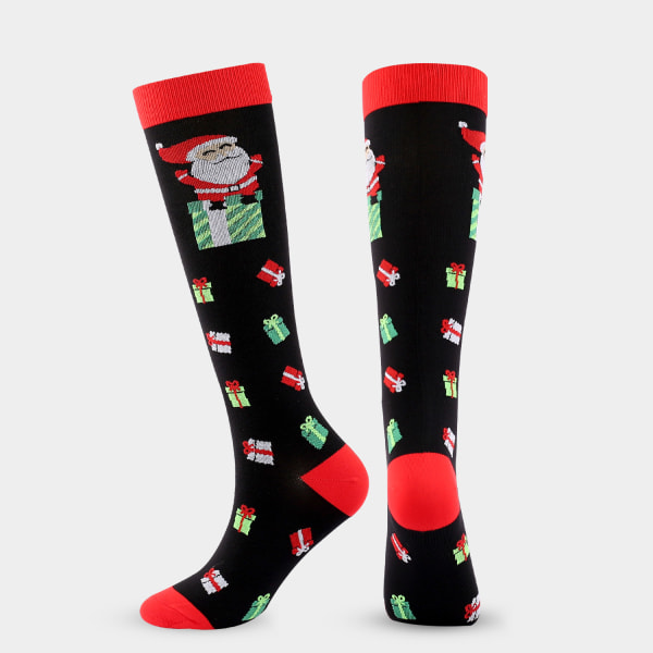 Julstrumpor Kompressionsstrumpor Halloween Kompressionsstrumpor för vuxna Christmas Red Bottom Vine Leaf Bear L/XL