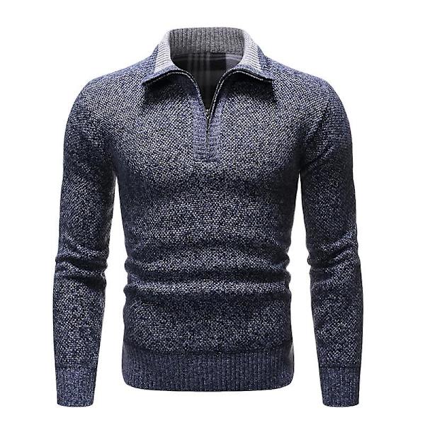 Herrkläder Vinter Vardagliga Tröjor Herr Höst Halv Hög Krage Dragkedjor Varma Fleece Pullovrar Herr Tjock Varm Stickad Tröja Gray L