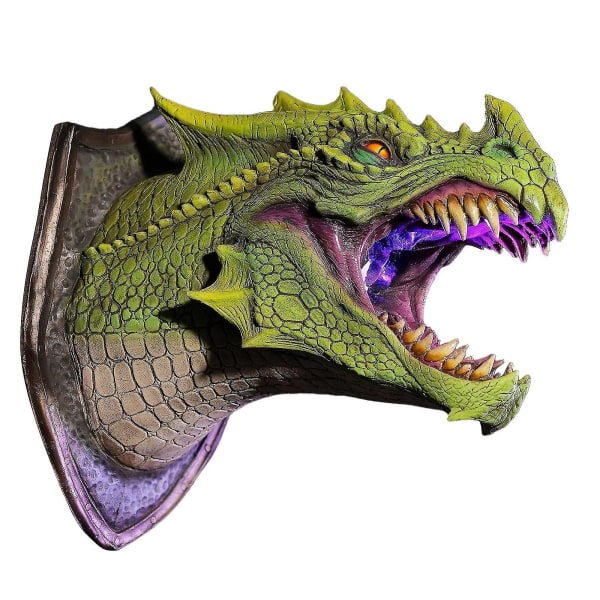 3d Väggmonterad Skulptur Evil Dragon Spray Dinosaur Väggkonst Escape Room Halloween Dekoration Livsliknande Glow Green