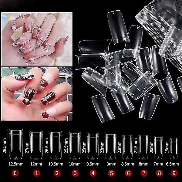 Eksklusive Neglekapsler 500 stk./æske Kunstige Negletipper Fuld Dækning Negletipper Akryl Gennemsigtige Neglekapsler Fransk Manicure Falske Negle Transparent French Armor
