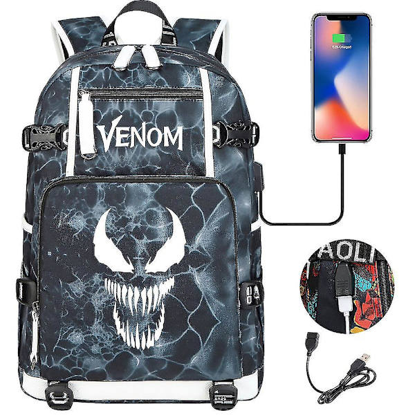 Venom Fashion Trykt USB Skoletaske til Unge (2-108) Color-13
