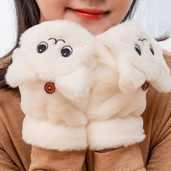 Muhkea Karhu Turkis Neulotut Käsineet Käännettävät Puolisormikkaat Ajokäsineet Talvi Pehmeät Lämpimät Paksut Käsineet Tytöille White Bear Gloves