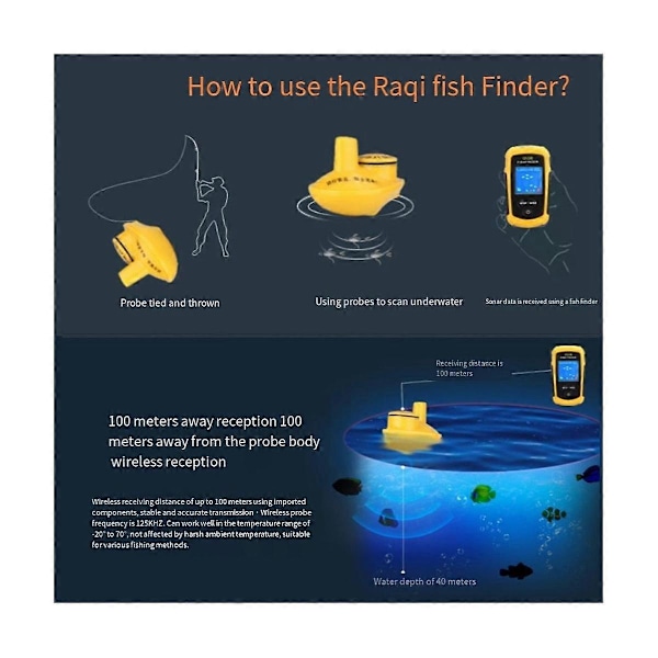 Fiskefinder Sonar Sensor Givare 45M Vattendjup Karpfiske Utrustning Pesca Trådlös Fjärrkontroll Fi