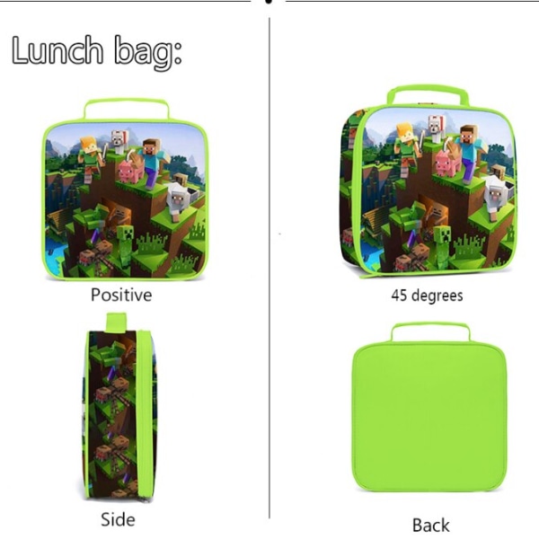 3st/ set Minecraft Game Kids Back to School presentryggsäck+lunchpåse+ case Picture color 16 Inches