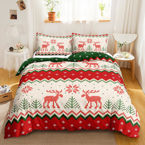 Joulu Hirvi Joulupukki 3D-painettu Vuodevaatesetti Pussilakana Peittopäällinen Tyynyliina Lasten Lahja Väri 4 AU QUEEN 210x210cm