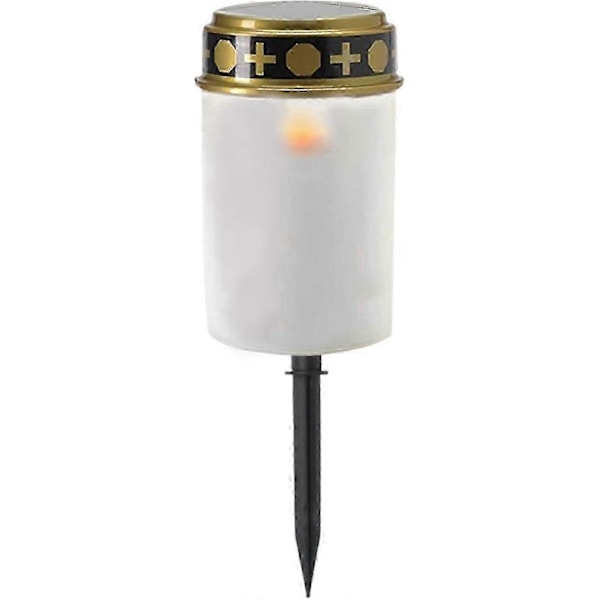 Solcelle gravlys med automatisk av/på, realistisk flimrende LED-lys for minnesmerker D-white With Ground Spike