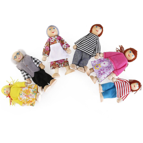 6st Happy Doll Family Träfogdocka Maumet Inklusive Gran