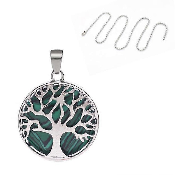 Reiki-kaulakoru hopeisella elämänpuu-riipuksella ja tiikerinsilmäkivellä - kristallit, chakrakivet, 25 mm C